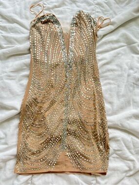 Fashion Nova Nude Beaded Mini Dress Birthday Dress